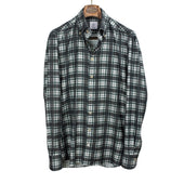 Buttoned Collar Shirt In Grey Green And White Cotton Flannel