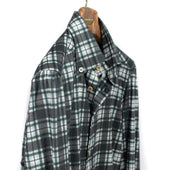 Buttoned Collar Shirt In Grey Green And White Cotton Flannel
