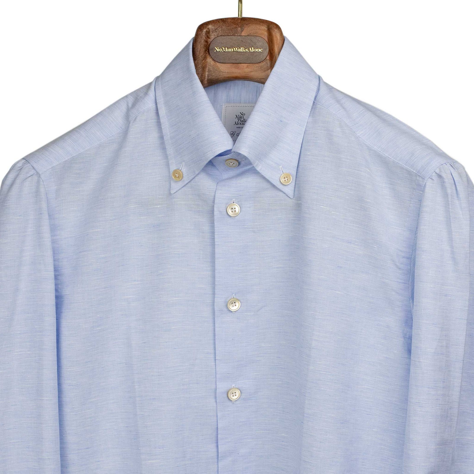 Buttoned Collar Shirt In Cotton Linen