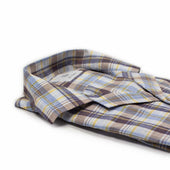 Camp Collar Short Sleeve Shirt White And Yellow Madras Check Linen
