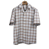 Camp Collar Short Sleeve Shirt White And Yellow Madras Check Linen