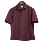 Exclusive Short Sleeve Skipper Polo Self Striped Cotton Linen
