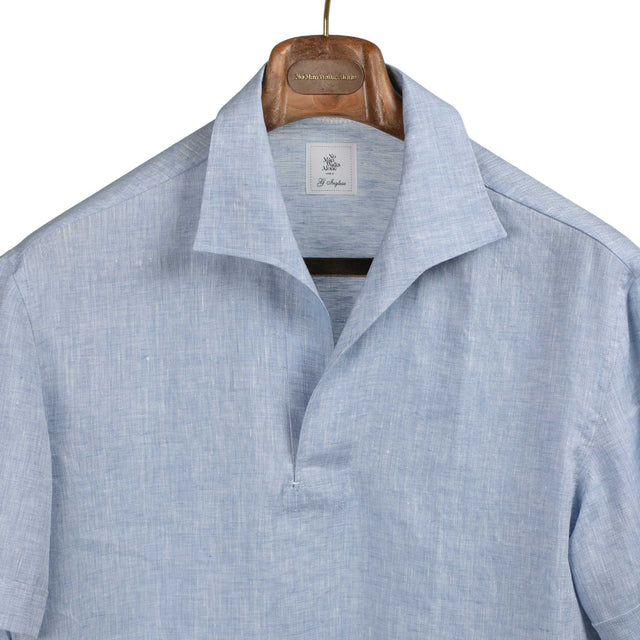 Exclusive skipper polo, mixed blue linen