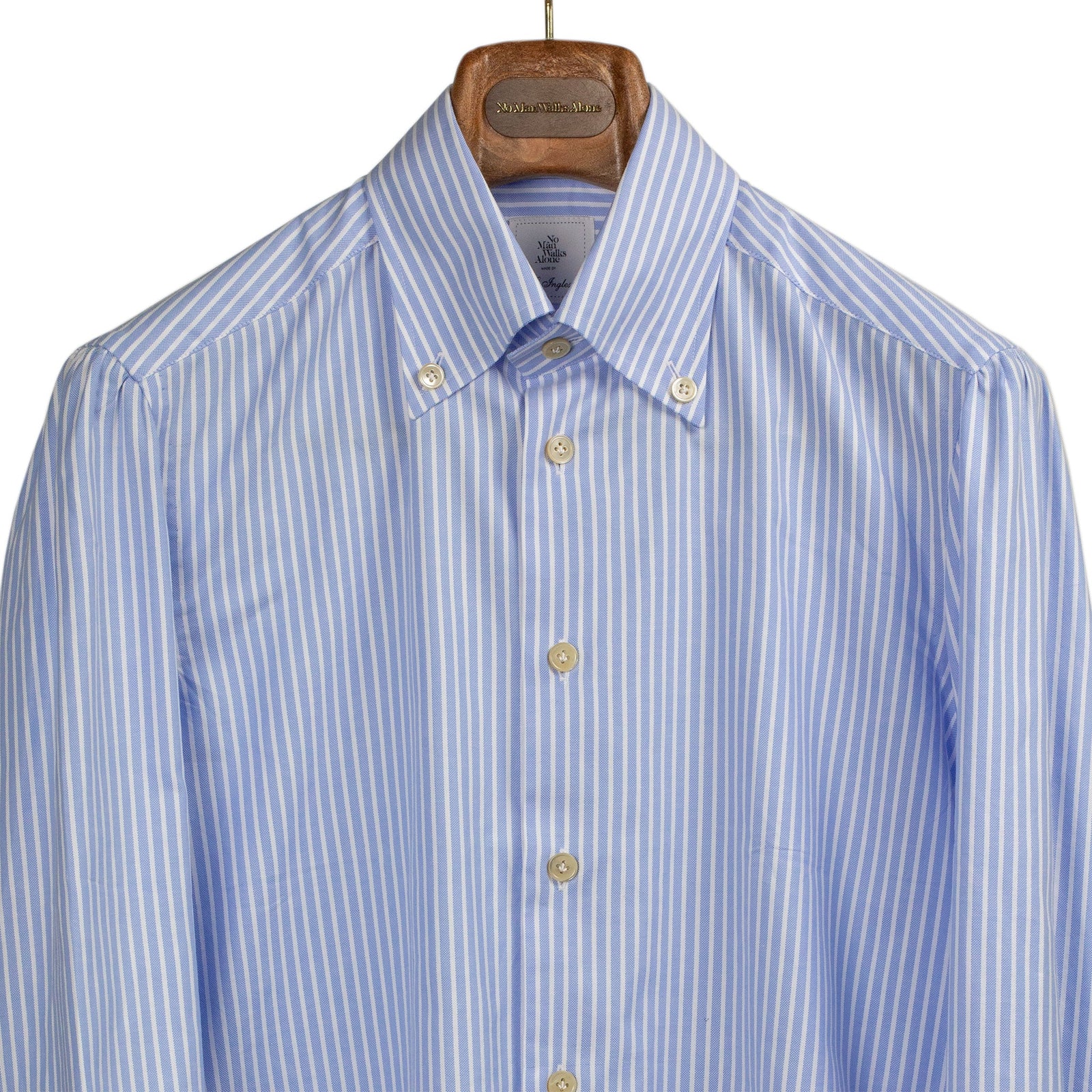 Reverse Stripe Oxford Cotton Shirt Beige Mop Buttons