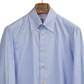 Blue reverse stripe oxford cotton shirt, beige MOP buttons