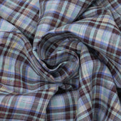 Camp Collar Short Sleeve Shirt In Maroon Teal And Blue Madras Check Linen