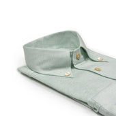 Pale Green Cotton Linen Pique Long Sleeve Polo Shirt One Piece Button Collar