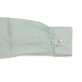 Pale Green Cotton Linen Pique Long Sleeve Polo Shirt One Piece Button Collar