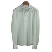Pale Green Cotton Linen Pique Long Sleeve Polo Shirt One Piece Button Collar