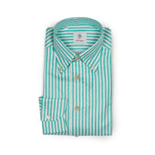 Tiffany Green Striped Cotton Shirt Anacapri Buttoned Collar Beige Mop Buttons