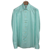 Tiffany Green Striped Cotton Shirt Anacapri Buttoned Collar Beige Mop Buttons