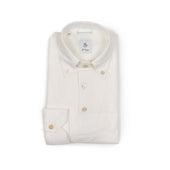 Cotton Hopsack Long Sleeve Polo Shirt One Piece Button Collar