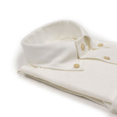 Cotton Hopsack Long Sleeve Polo Shirt One Piece Button Collar