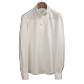Cotton Hopsack Long Sleeve Polo Shirt One Piece Button Collar