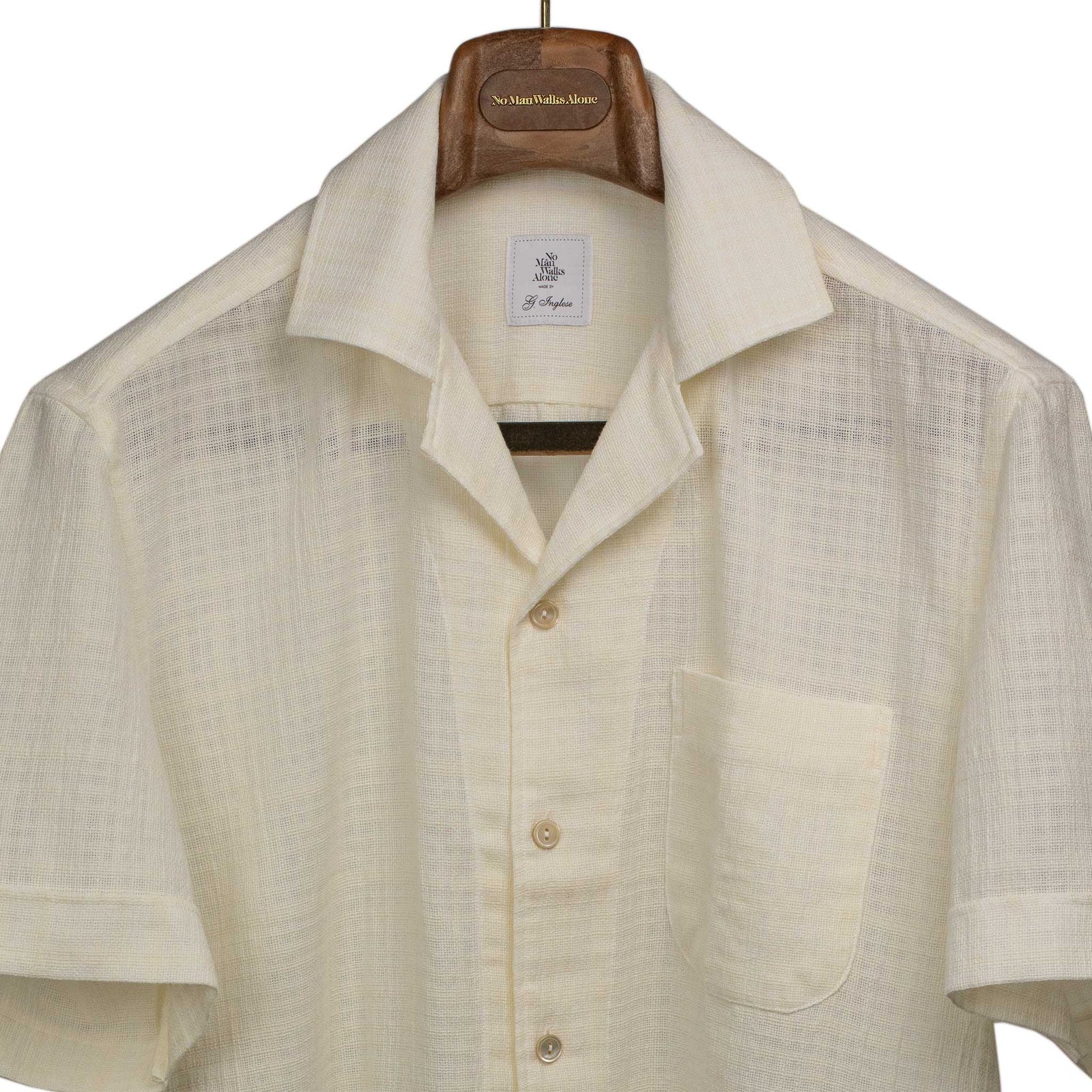 Camp Collar Short Shirt Sleeve Shirt Textured Open Weave Cotton
