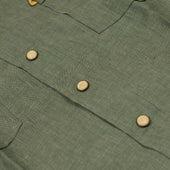 Western Shirt In Military Green Linen With Matte Ivory Snaps