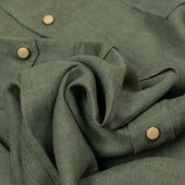 Western Shirt In Military Green Linen With Matte Ivory Snaps