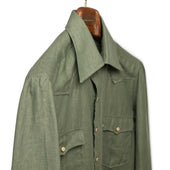 Western Shirt In Military Green Linen With Matte Ivory Snaps