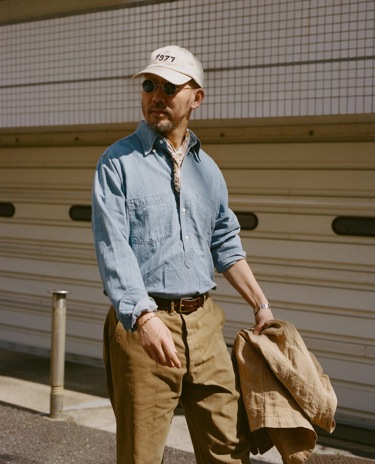 Wash Cotton Chambray Button Down Collar Popover Shirt