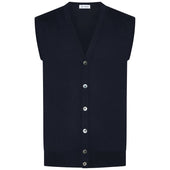 Merino Wool Sleeveless Cardigan - Navy