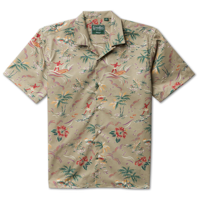 Tan Hawaiian Print Camp Shirt