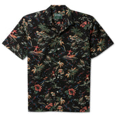 Black Hawaiian Print Camp Shirt