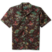 Brown Hawaiian Print Camp Shirt