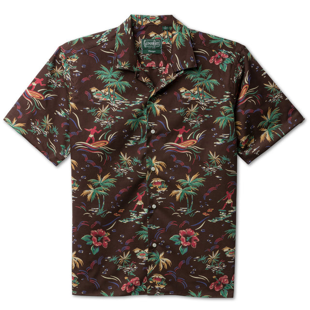 Brown Hawaiian Print Camp Shirt