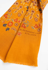 Gold Floral Wool Silk Scarf