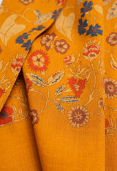 Gold Floral Wool Silk Scarf