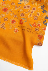 Gold Floral Wool Silk Scarf