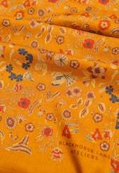 Gold Floral Wool Silk Scarf
