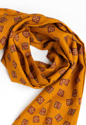 Gold Geometric Motif Wool Silk Scarf