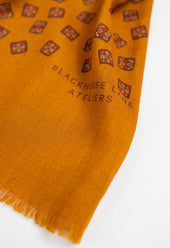 Gold Geometric Motif Wool Silk Scarf