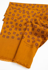 Gold Geometric Motif Wool Silk Scarf
