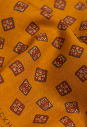 Gold Geometric Motif Wool Silk Scarf
