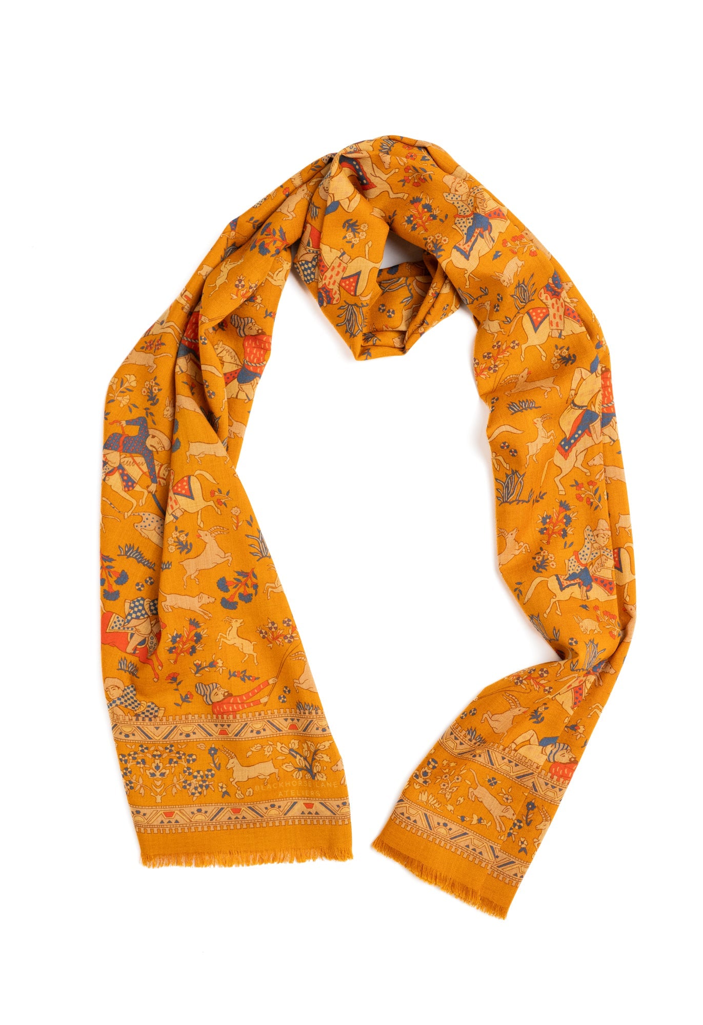 Gold Hunting Archers Wool Silk Scarf