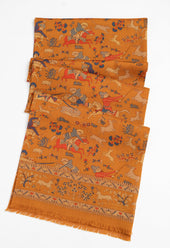 Gold Hunting Archers Wool Silk Scarf