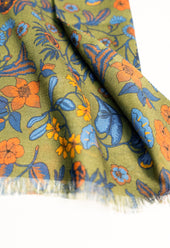 Green Floral Wool Silk Scarf
