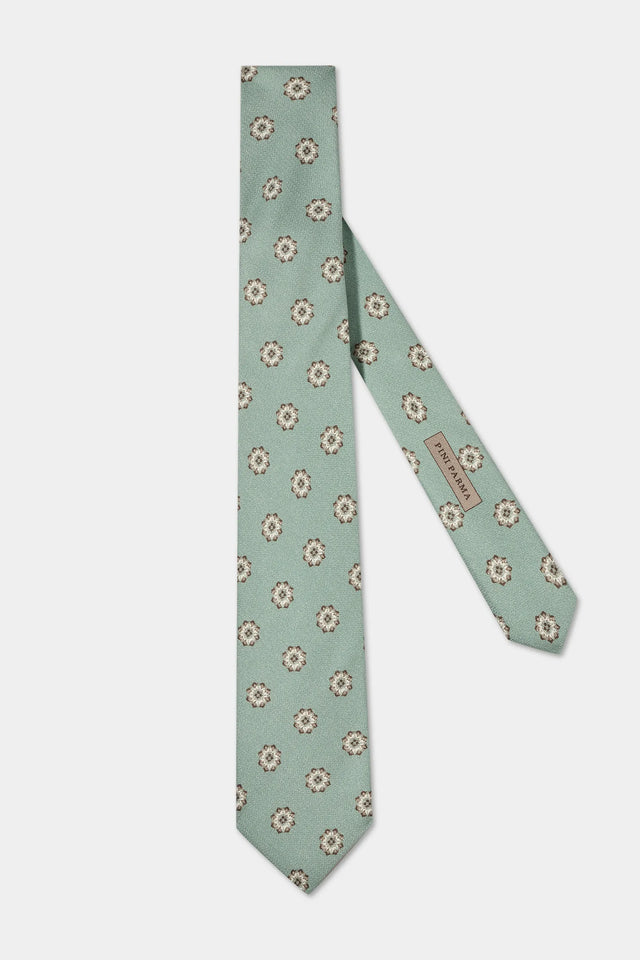 Green macro fancy silk tie - Made in Italy