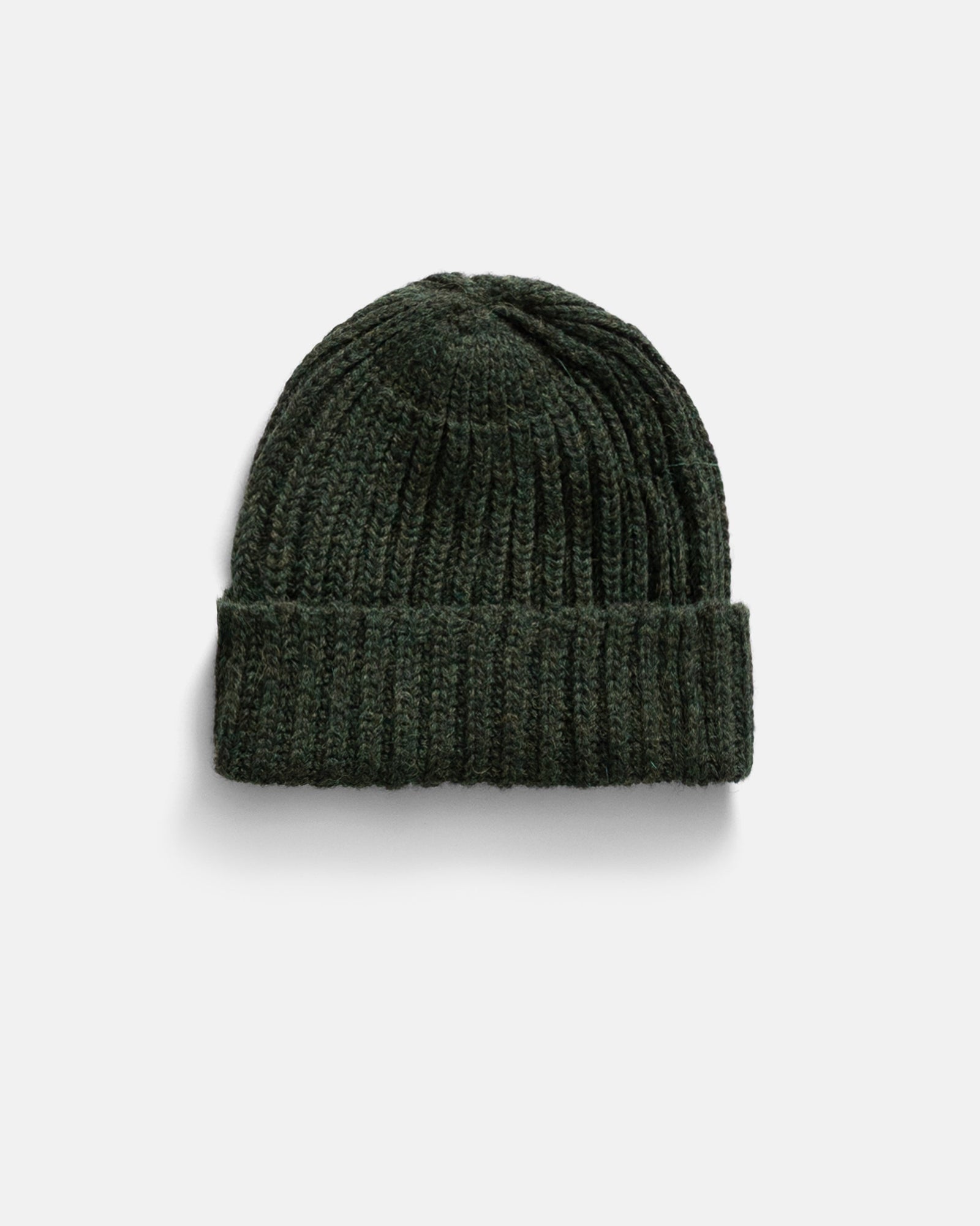 English Rib Cuffed Beanie Army Green Melange Handloom Baby Alpaca