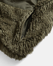 ROWAN DEEP PILE FIELD FLEECE - O.D. GREEN ORGANIC COTTON SHERPA WITH TONAL COTTON MICRO RIPSTOP DETAILS