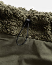 ROWAN DEEP PILE FIELD FLEECE - O.D. GREEN ORGANIC COTTON SHERPA WITH TONAL COTTON MICRO RIPSTOP DETAILS