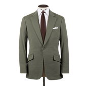 Single Breasted Notch Lapel Suit in Olive Seersucker