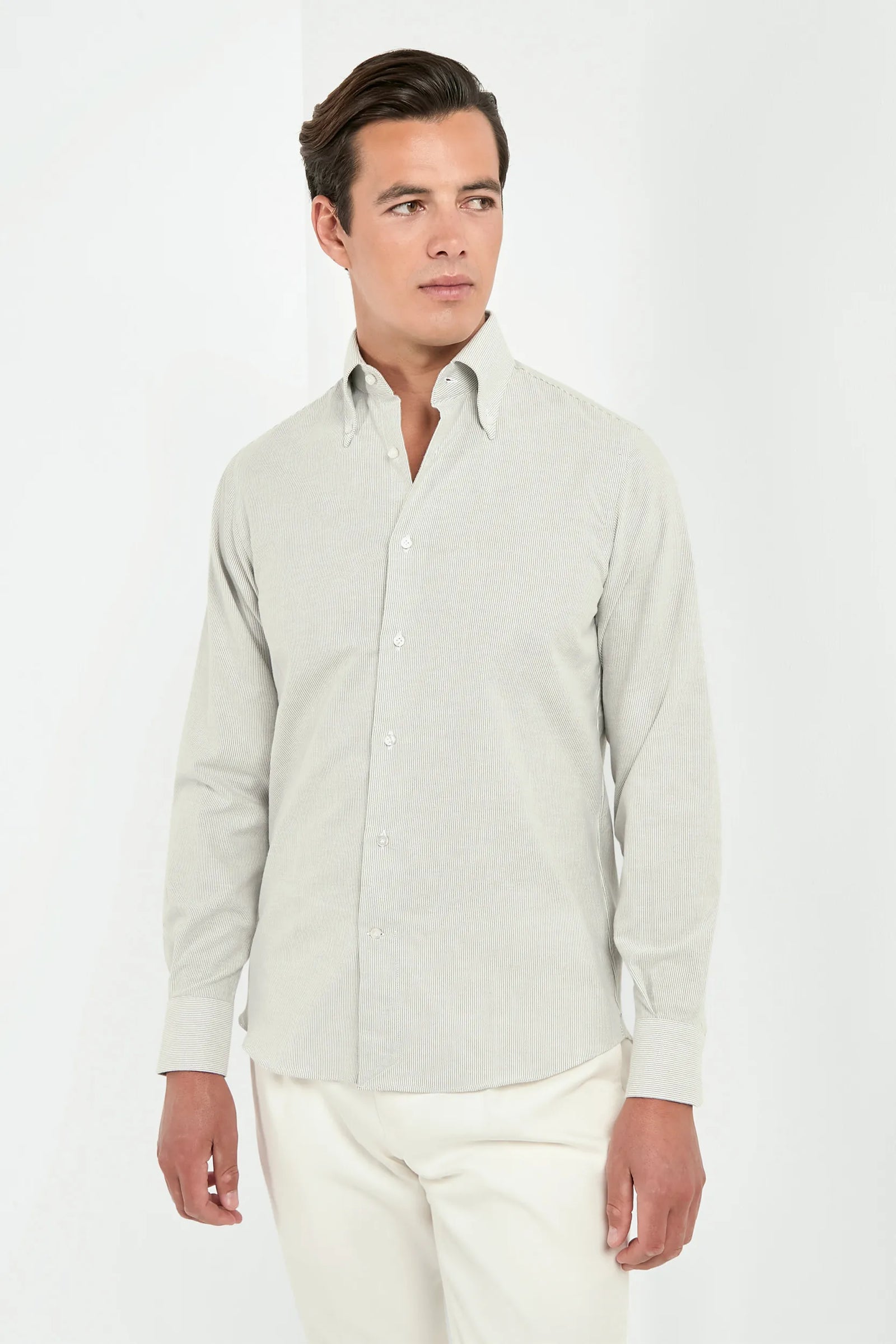 Striped Brushed Cotton Button Down Shirt Made In Italy