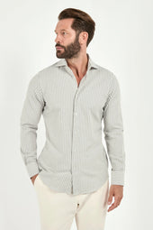 Grey striped cotton and cashmere shirt - Made in Italy