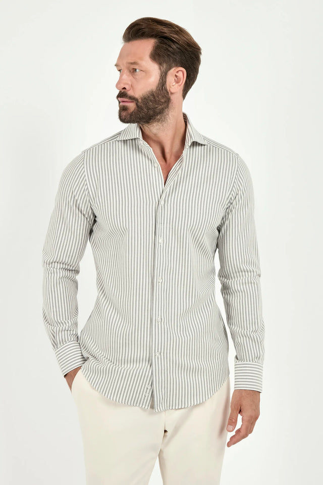 Grey striped cotton and cashmere shirt - Made in Italy
