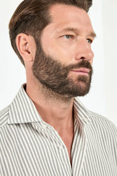Grey Striped Cotton And Cashmere Shirt Made In Italy