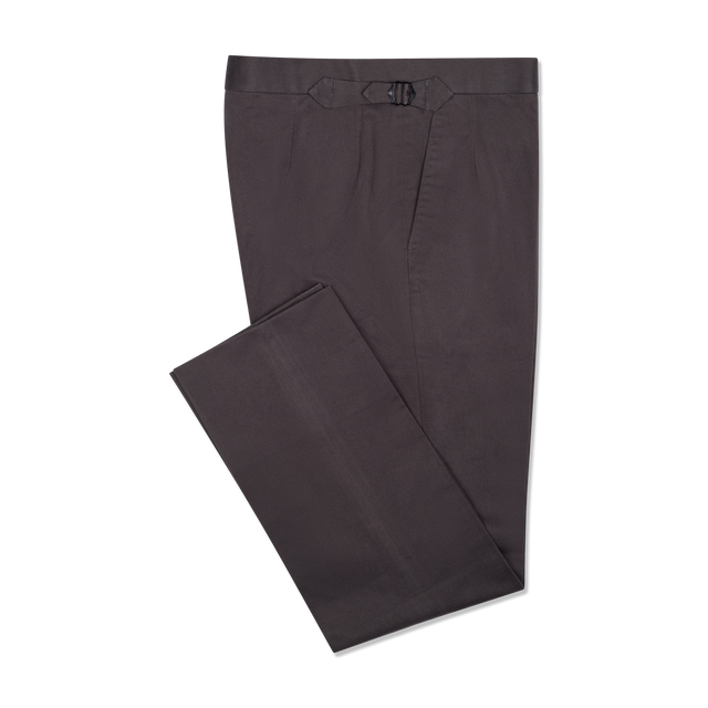 Flat Front Trouser in Grey Brushed Cotton Twill