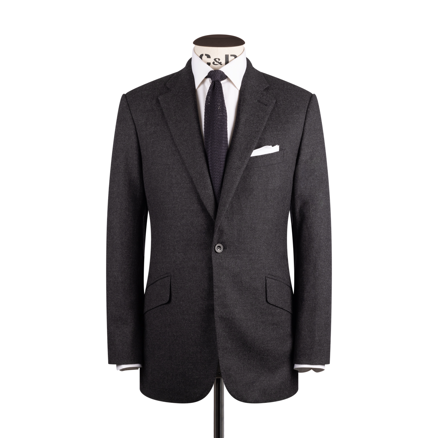 Single Breasted Notch Lapel Suit In Grey Flannel